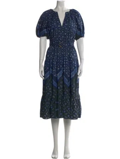 Pre-owned Ulla Johnson Floral Print Long Dress In Blue