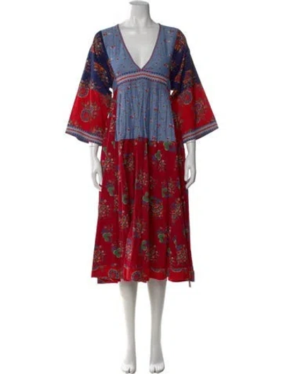 Pre-owned Ulla Johnson Floral Print Long Dress In Blue