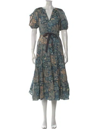 Pre-owned Ulla Johnson Floral Print Long Dress In Blue