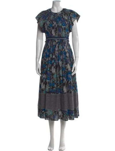 Pre-owned Ulla Johnson Floral Print Long Dress In Blue