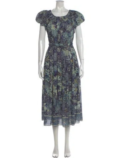 Pre-owned Ulla Johnson Floral Print Long Dress In Blue
