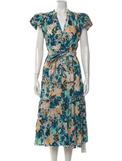Pre-owned Ulla Johnson Floral Print Long Dress In Blue