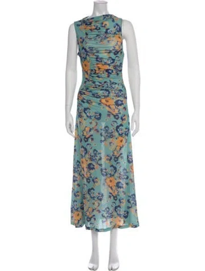 Pre-owned Ulla Johnson Floral Print Long Dress In Blue