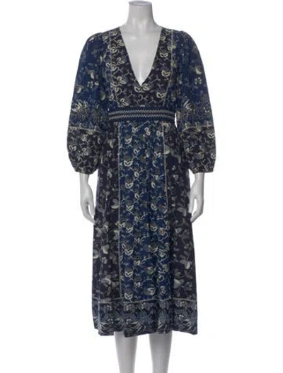 Pre-owned Ulla Johnson Floral Print Long Dress In Blue