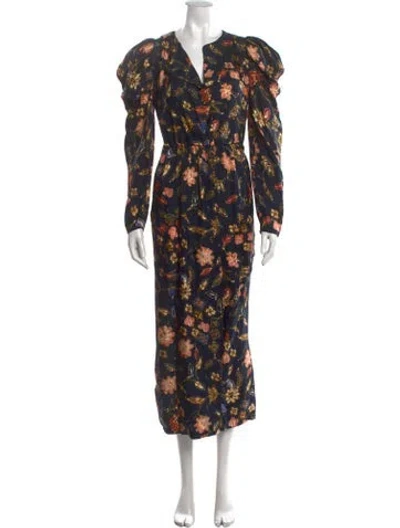 Pre-owned Ulla Johnson Floral Print Long Dress In Blue