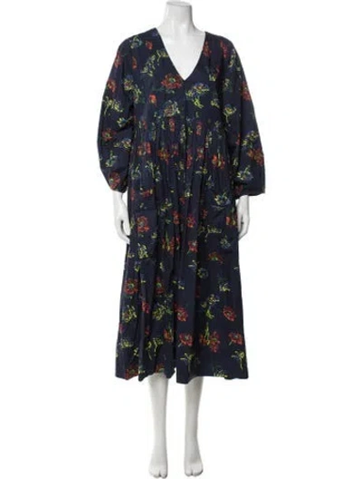 Pre-owned Ulla Johnson Floral Print Long Dress In Blue