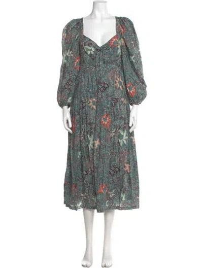 Pre-owned Ulla Johnson Floral Print Long Dress In Blue