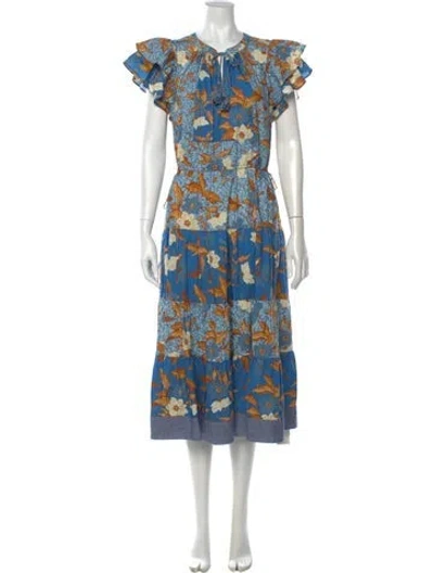Pre-owned Ulla Johnson Floral Print Long Dress In Blue