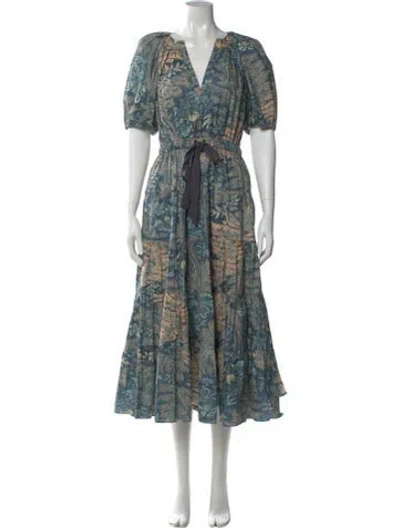 Pre-owned Ulla Johnson Floral Print Long Dress In Blue