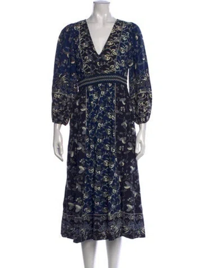 Pre-owned Ulla Johnson Floral Print Long Dress In Blue