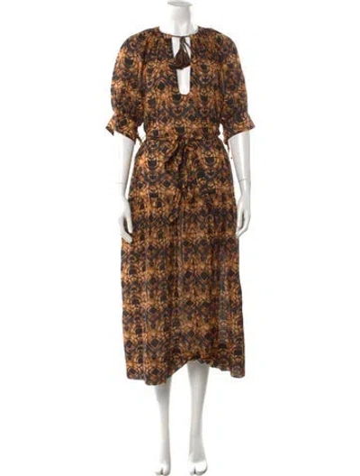 Pre-owned Ulla Johnson Floral Print Long Dress In Brown