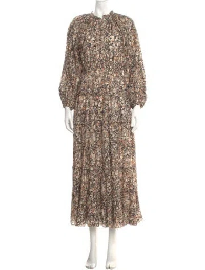 Pre-owned Ulla Johnson Floral Print Long Dress In Brown