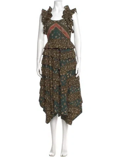 Pre-owned Ulla Johnson Floral Print Long Dress In Brown
