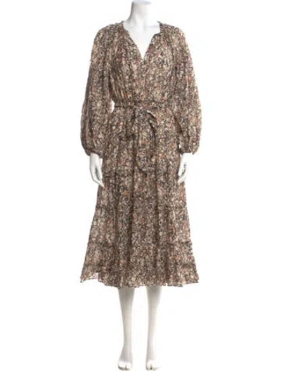 Pre-owned Ulla Johnson Floral Print Long Dress In Brown