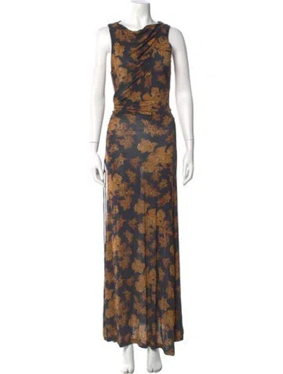 Pre-owned Ulla Johnson Floral Print Long Dress In Brown