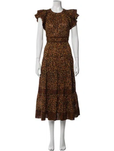 Pre-owned Ulla Johnson Floral Print Long Dress In Brown