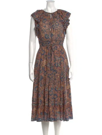 Pre-owned Ulla Johnson Floral Print Long Dress In Brown