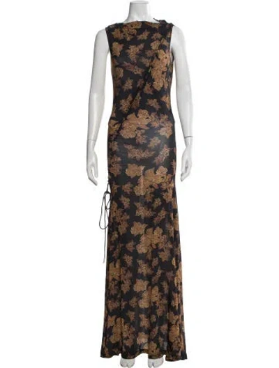 Pre-owned Ulla Johnson Floral Print Long Dress In Brown