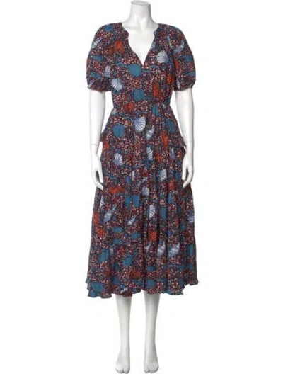 Pre-owned Ulla Johnson Floral Print Long Dress In Burgundy