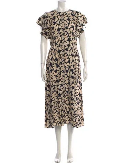 Pre-owned Ulla Johnson Floral Print Long Dress In Green