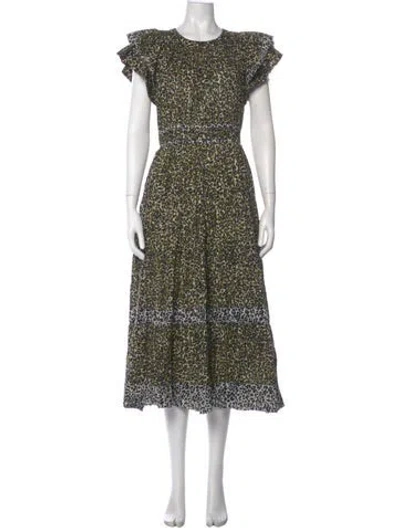 Pre-owned Ulla Johnson Floral Print Long Dress In Green