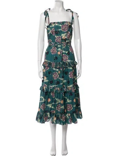 Pre-owned Ulla Johnson Floral Print Long Dress In Green