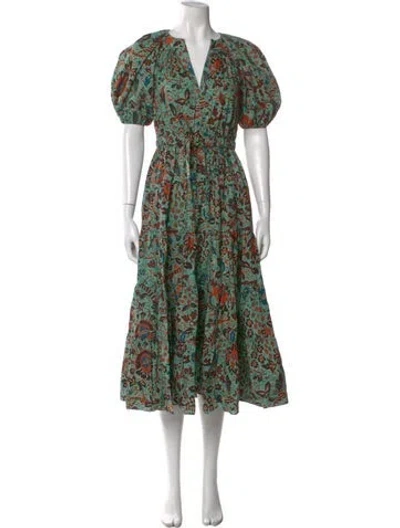 Pre-owned Ulla Johnson Floral Print Long Dress In Green