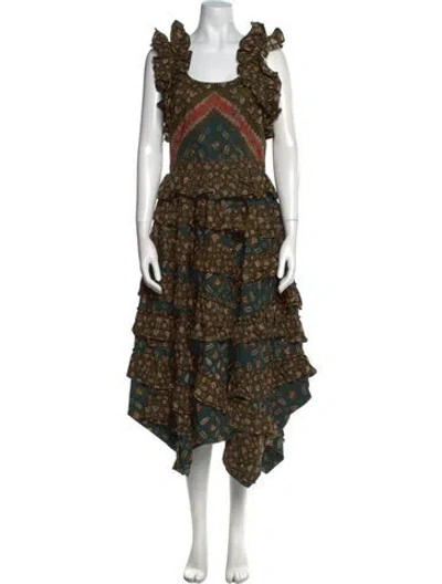 Pre-owned Ulla Johnson Floral Print Long Dress In Green