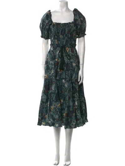 Pre-owned Ulla Johnson Floral Print Long Dress In Green