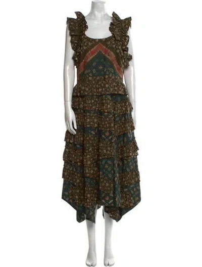 Pre-owned Ulla Johnson Floral Print Long Dress In Green