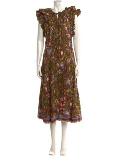Pre-owned Ulla Johnson Floral Print Long Dress In Green