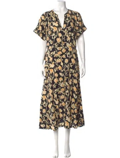 Pre-owned Ulla Johnson Floral Print Long Dress In Green