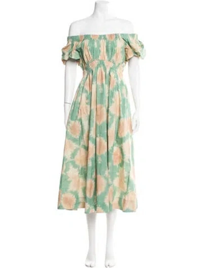 Pre-owned Ulla Johnson Floral Print Long Dress In Green