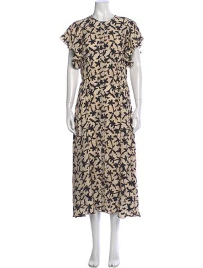 Pre-owned Ulla Johnson Floral Print Long Dress In Green