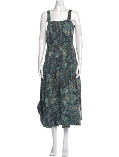 Pre-owned Ulla Johnson Floral Print Long Dress In Green