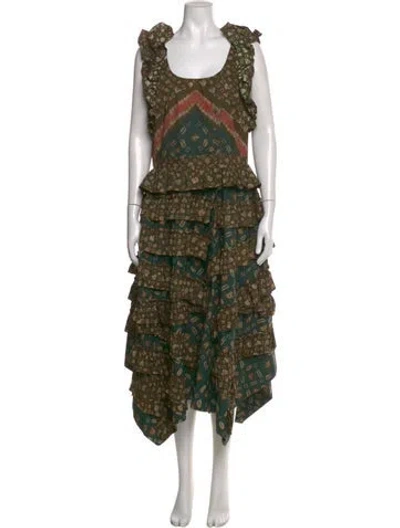 Pre-owned Ulla Johnson Floral Print Long Dress In Green