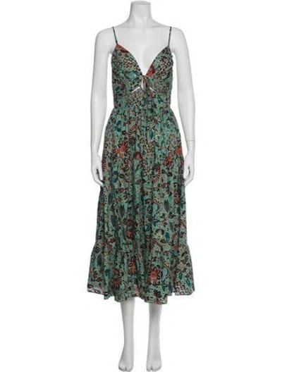 Pre-owned Ulla Johnson Floral Print Long Dress In Green
