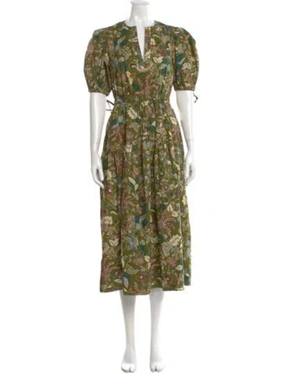 Pre-owned Ulla Johnson Floral Print Long Dress In Green