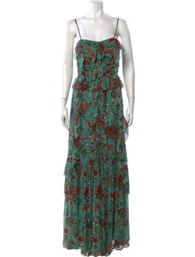 Pre-owned Ulla Johnson Floral Print Long Dress In Green