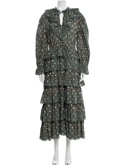 Pre-owned Ulla Johnson Floral Print Long Dress In Green