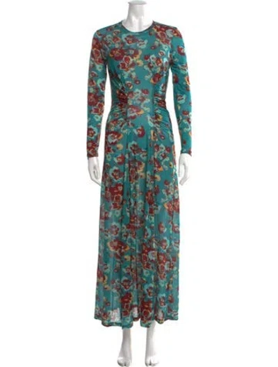 Pre-owned Ulla Johnson Floral Print Long Dress In Green