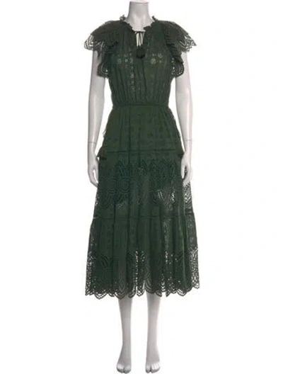 Pre-owned Ulla Johnson Floral Print Long Dress In Green