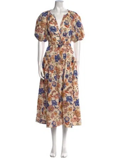 Pre-owned Ulla Johnson Floral Print Long Dress In Neutral