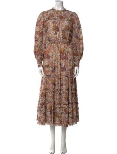 Pre-owned Ulla Johnson Floral Print Long Dress In Neutral