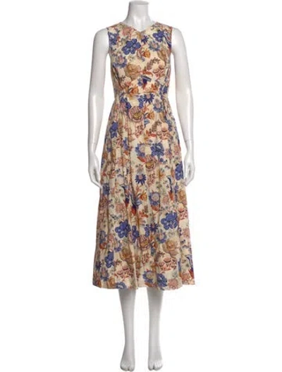 Pre-owned Ulla Johnson Floral Print Long Dress In Neutral