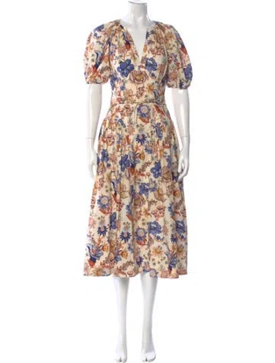 Pre-owned Ulla Johnson Floral Print Long Dress In Neutral