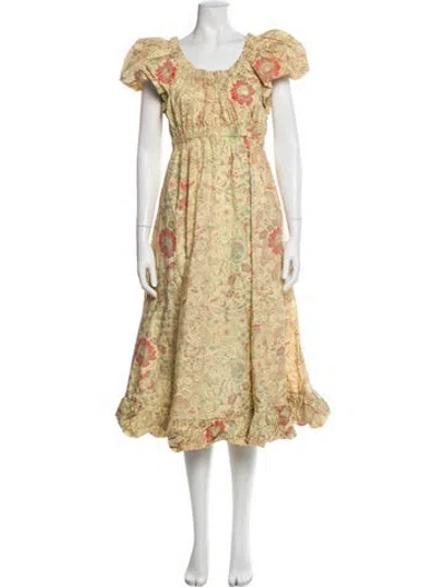 Pre-owned Ulla Johnson Floral Print Long Dress In Neutral