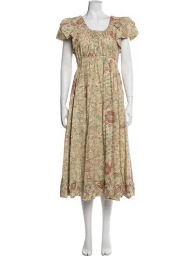Pre-owned Ulla Johnson Floral Print Long Dress In Neutral