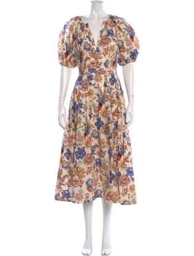 Pre-owned Ulla Johnson Floral Print Long Dress In Neutral
