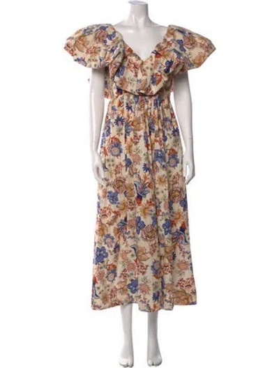 Pre-owned Ulla Johnson Floral Print Long Dress In Neutral